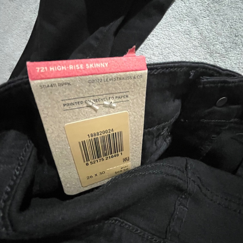 Levi's 721 High Rise Skinny Jeans Womens 26 Black Denim Stretch 18882-0024 - Picture 4 of 8